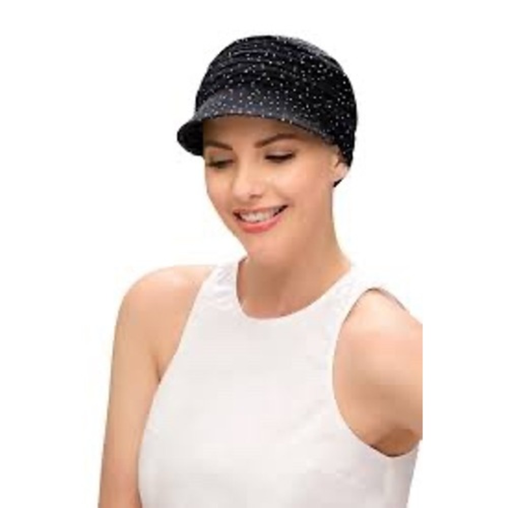 Jon Renau Softie Cap Print Dark Sky Bamboo Viscose Chemo Headwear Black DOT